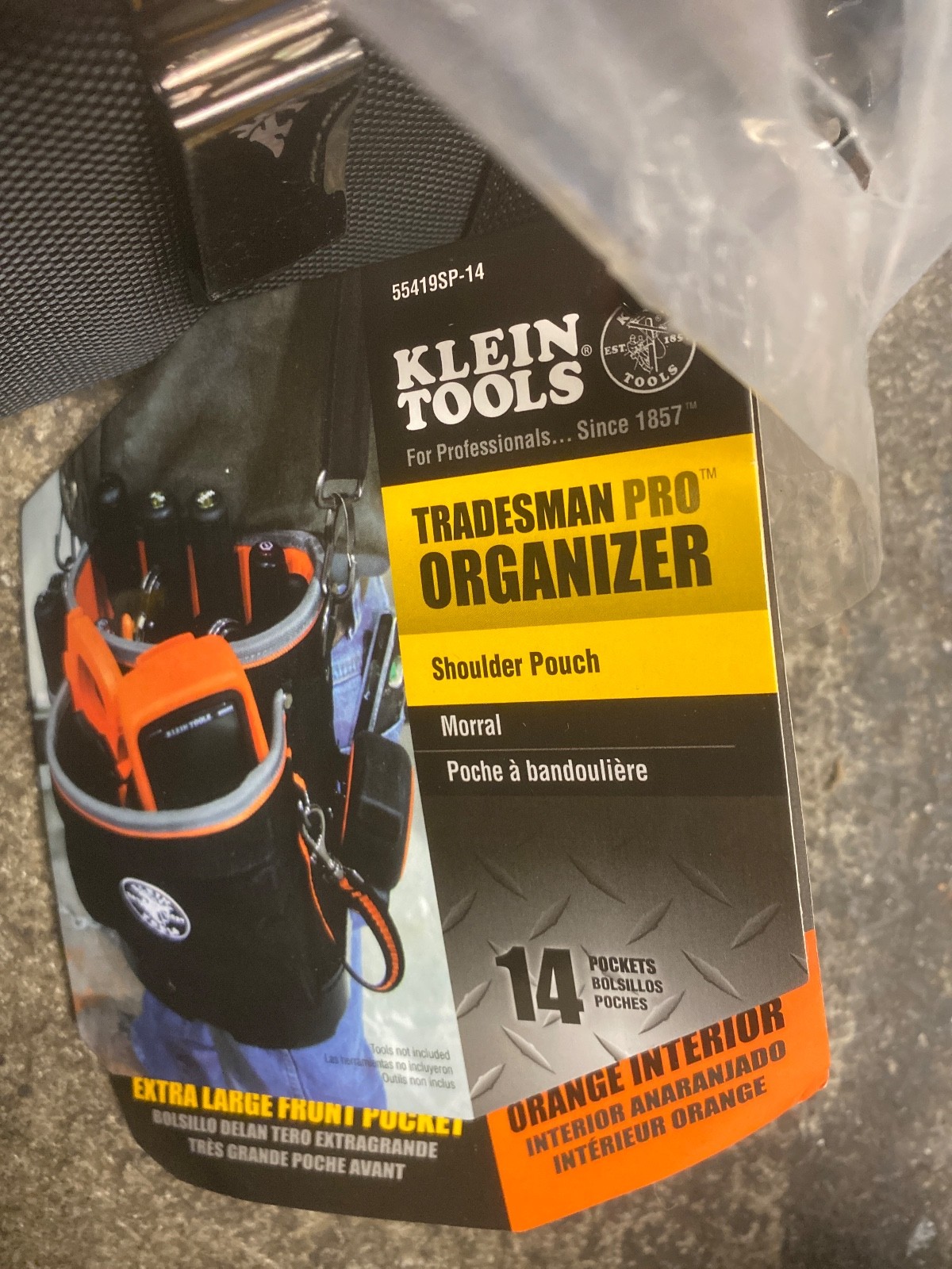 Klein Tools, Shoulder pouch, extra large fron pocket, orange interior