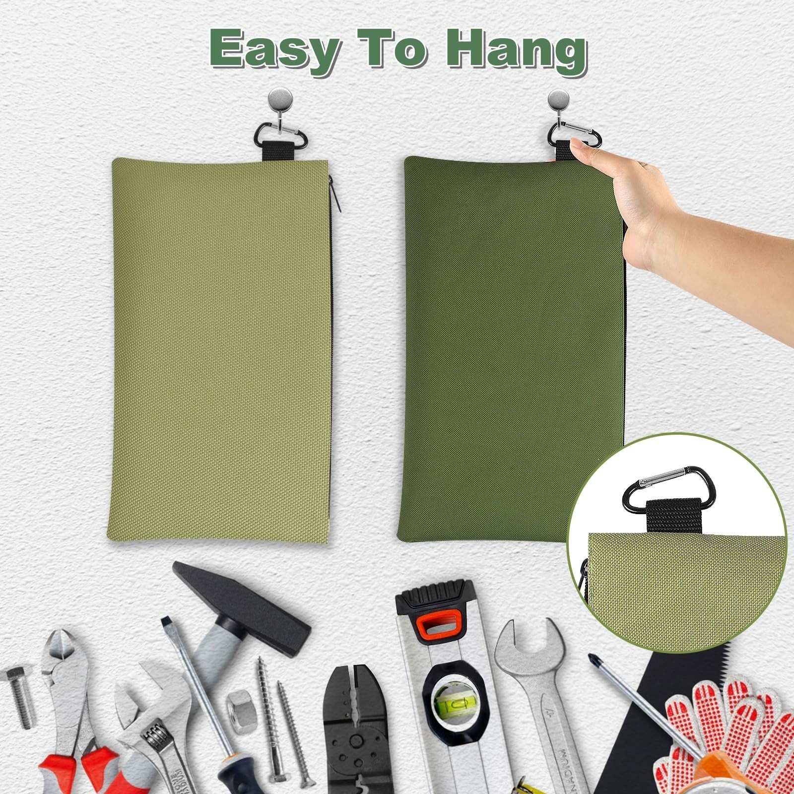 2 Pack Tool Storage Zipper Pouch Organizer Bag 12.4×7.3in with Carabiner Utility