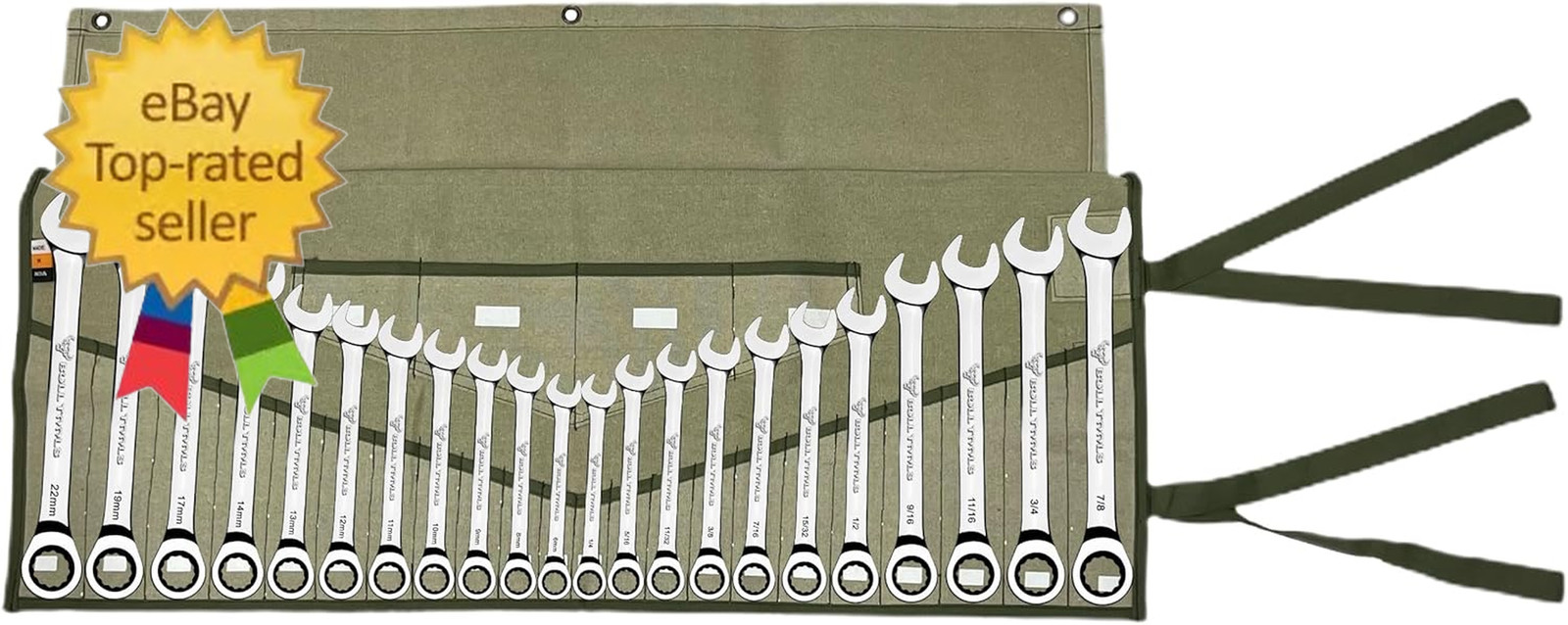 Wrench Roll, 26 Pocket Tool Pouch, Tool Bag Wrench Organizer Metric & SAE Combin