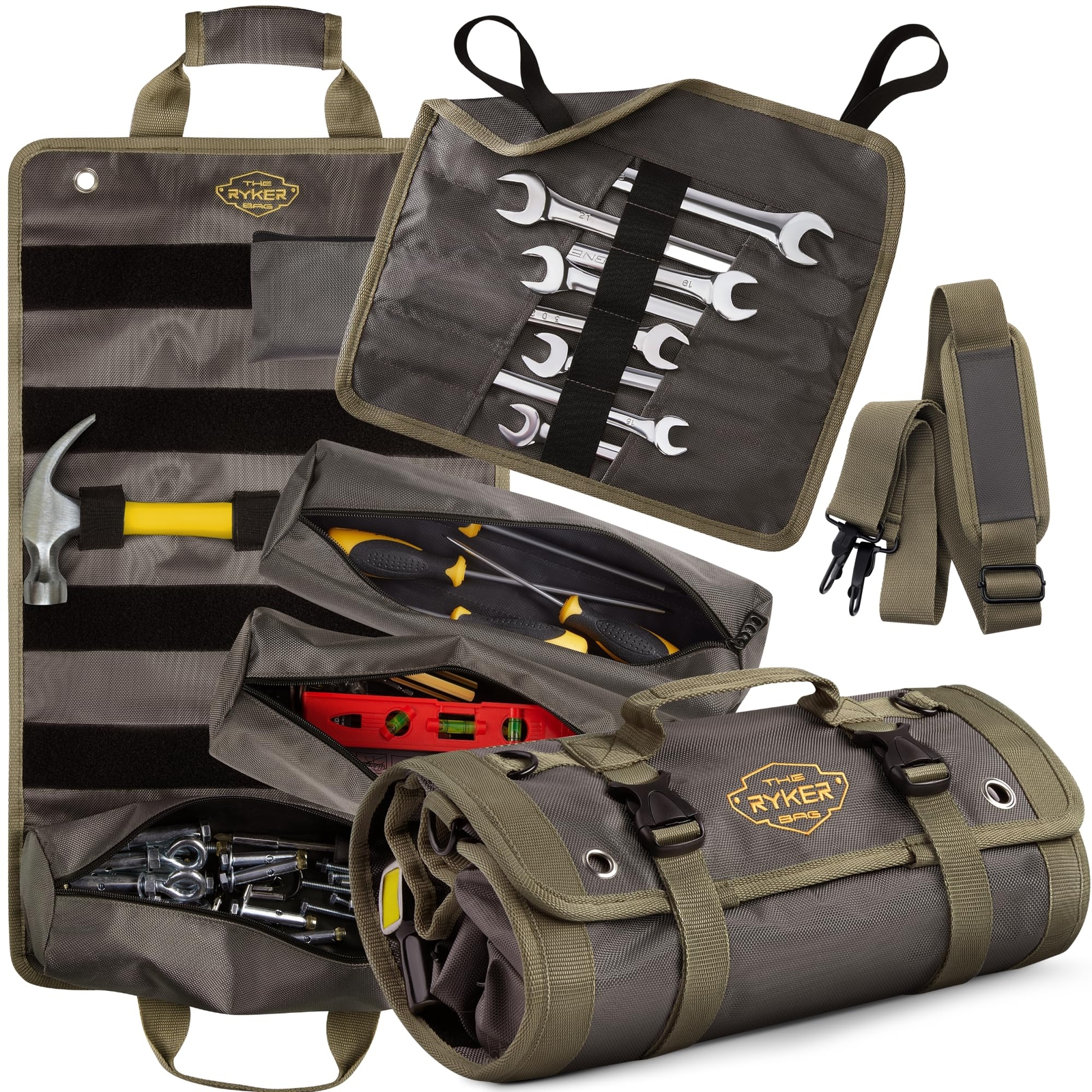 Pro Official Tool Roll Organizer “ 4 Detachable Tool Pouches + Wrench Organizer