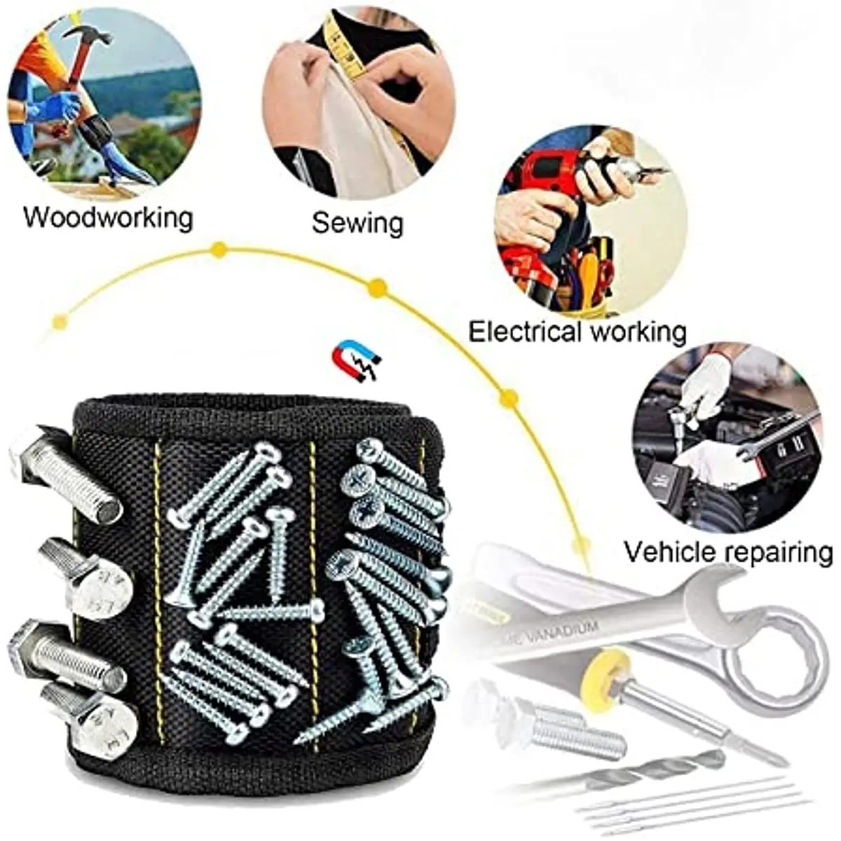 Magnetic Wristband for Men Women | 15-Magnet Tool Holder for Screws Nails Bits