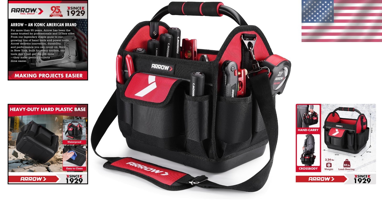Compact ARROW 12″ Tool Bag with Waterproof Hard Base – Ideal for Plumbers & HVAC