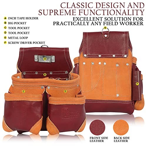 Grain Leather Tool Belt | Tool Rig Set | Tool Pouch | Drywall | Maroon