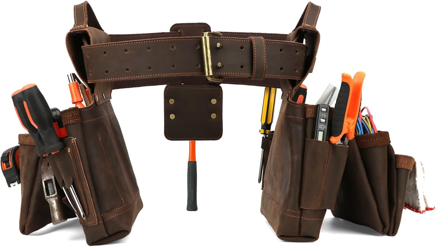 Genuine Leather Tool Belt Carpentry Multipurpose Rig Pockets Organizer Electrici