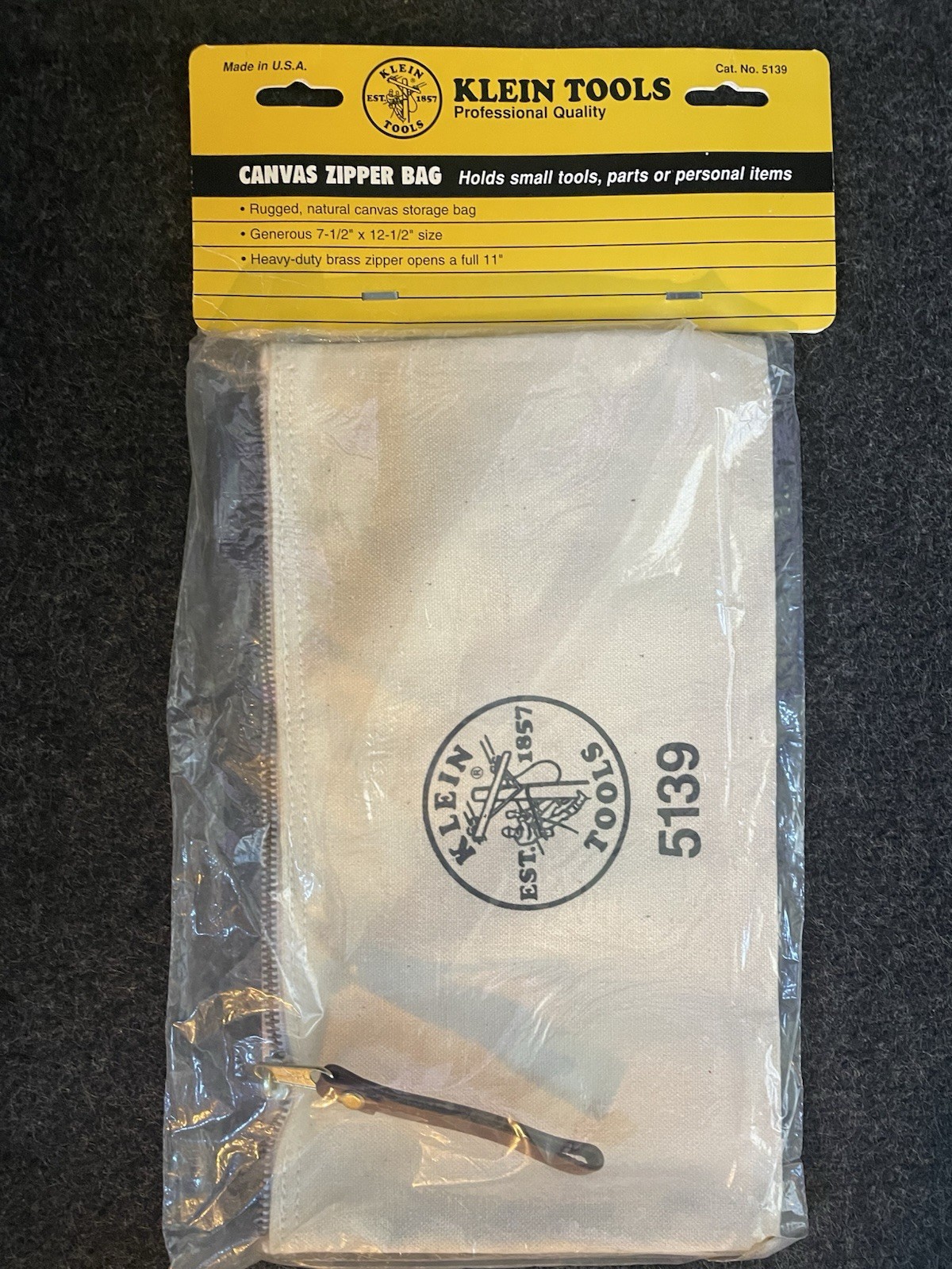 Vintage Klein Tools Canvas Zipper Bag 7.5″ X 12.5″ No 5139 From 1996