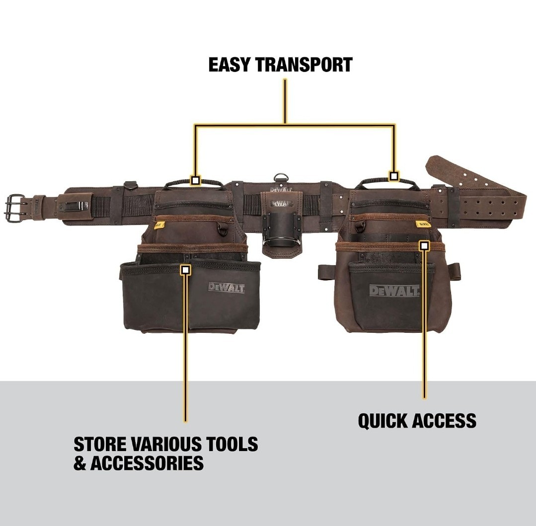 DeWalt DWST550113 Leather Tool Rig Heavy Duty Multiple Pockets Adjustable Belt