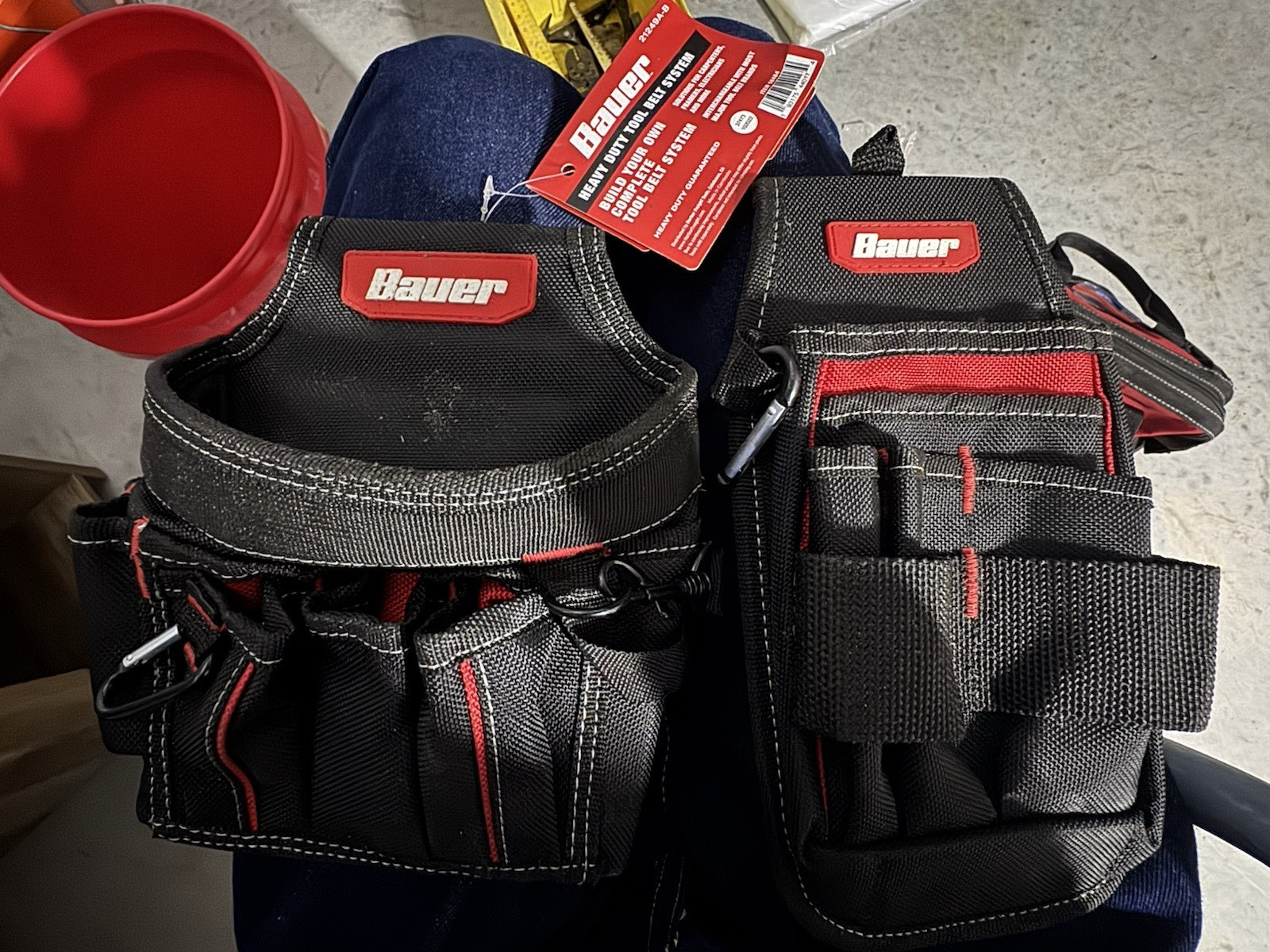 Bauer Heavy Duty Tool Belt Pouch Set, 2-Piece Adjustable Black/Red 212404B