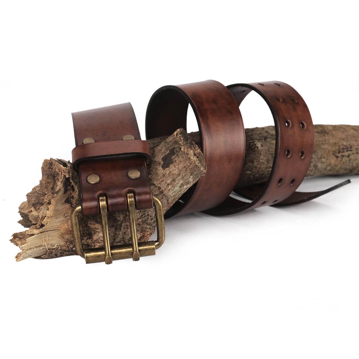 TOURBON Leather Tool Carrying Work Belt 2in Wide Rig Belt Double Roller Buckle