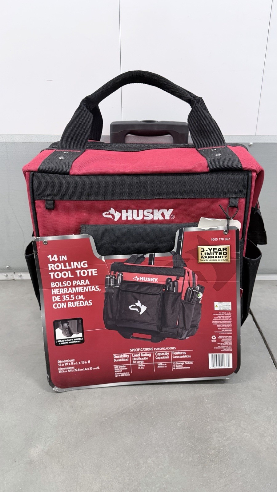 Husky 13-Pockets 14” Rolling Water Resistant Tool Tote Bag – Red/Black NEW