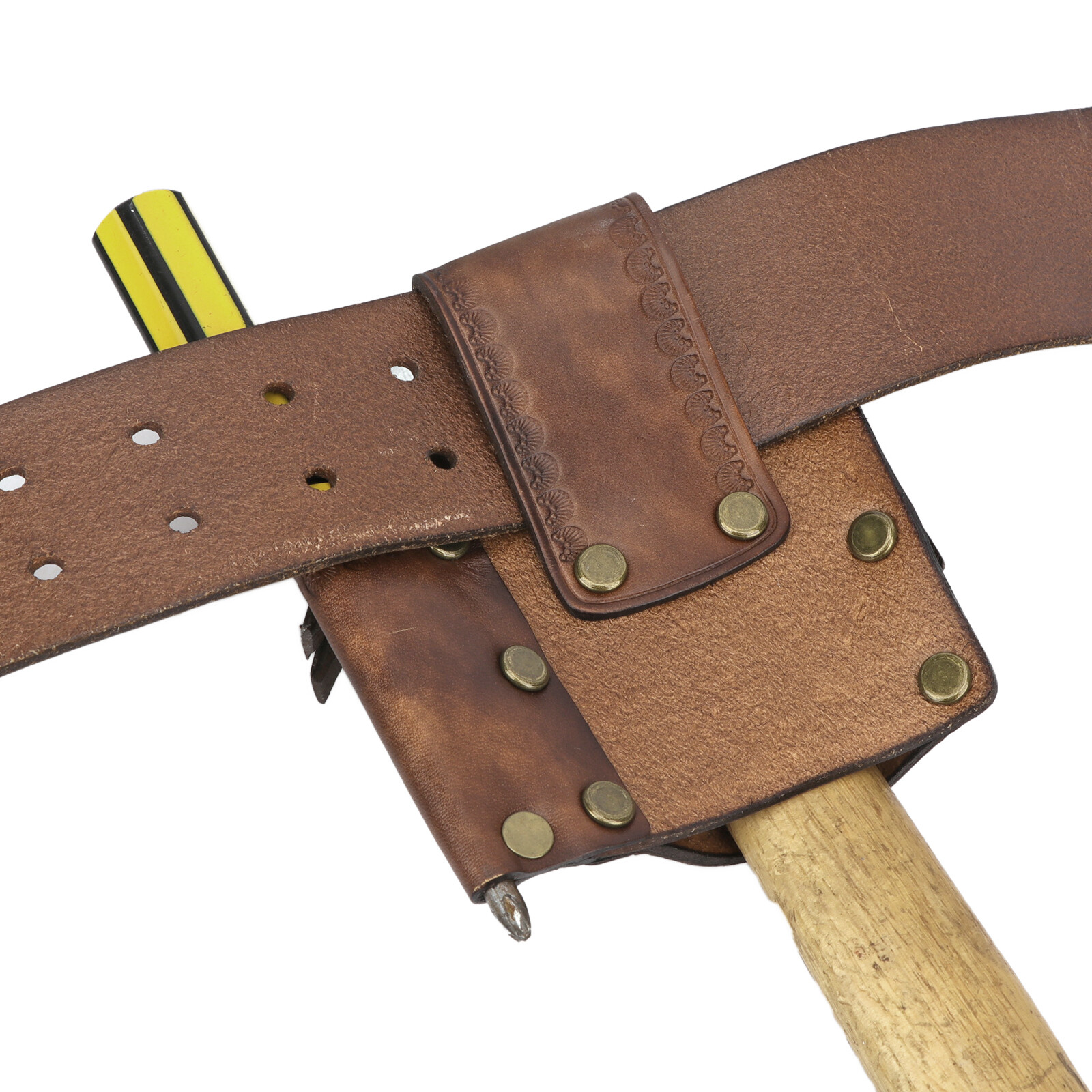 Leather Tool Belt Pouch 3-in-1 Hammer Holder Tape Measure Pencil Holster for EDC