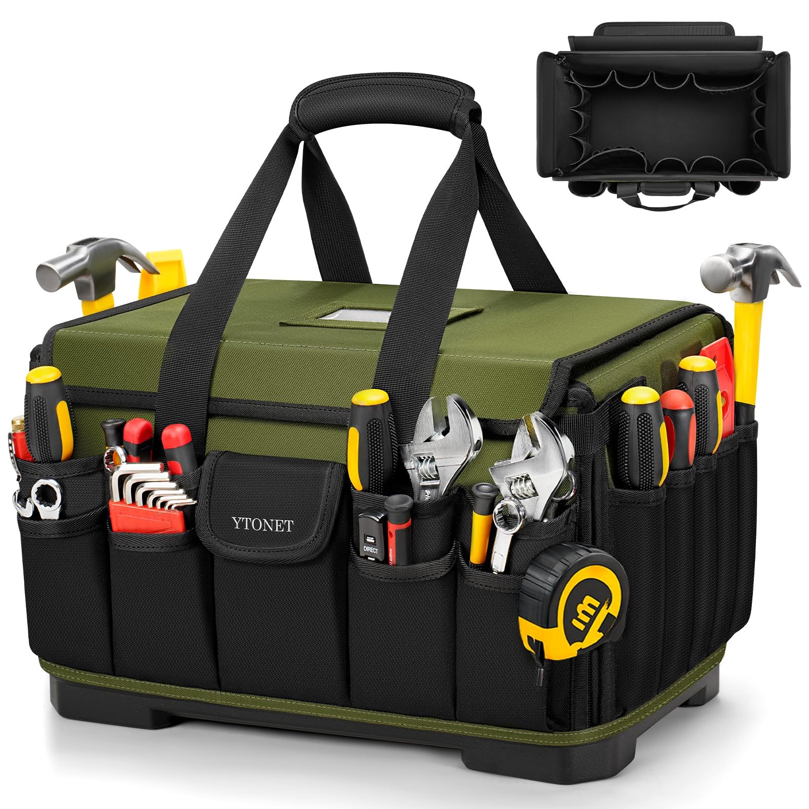 Heavy Duty Tool Bag 16 Inch 46 Pockets Hard Waterproof Base Tote Organizer