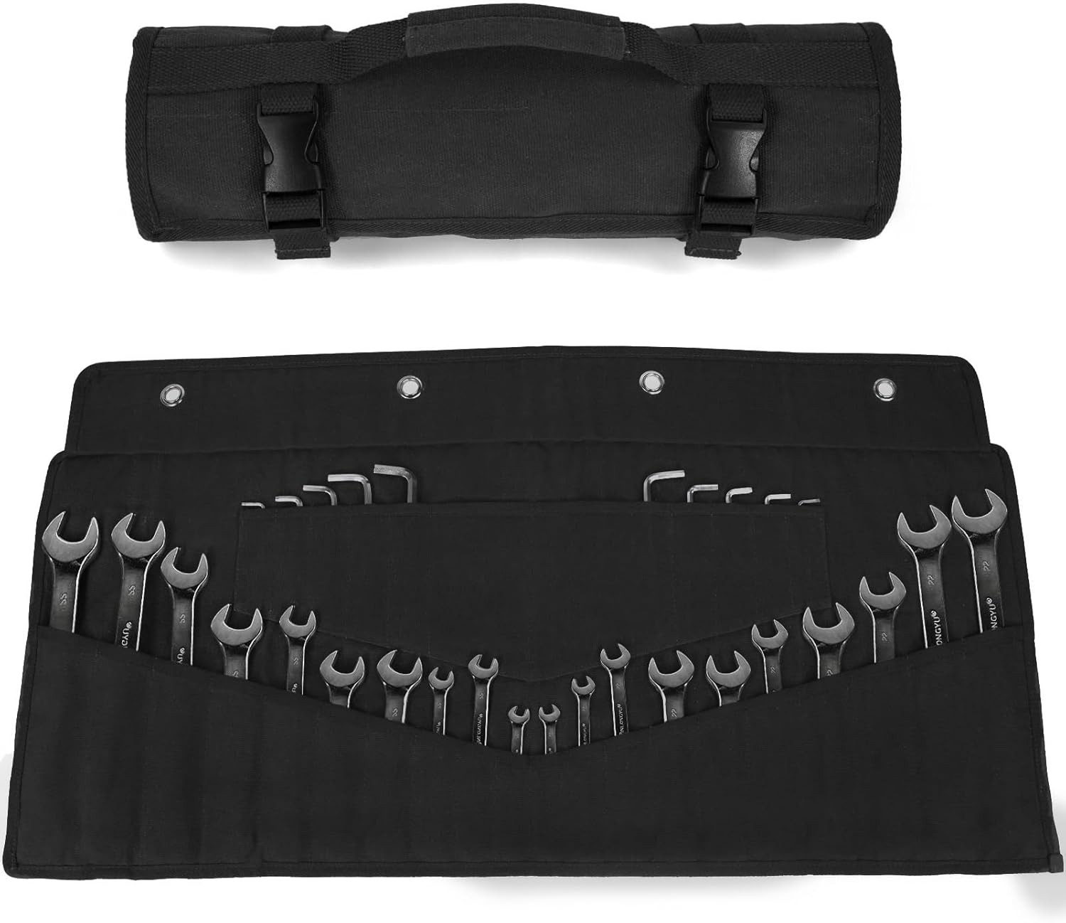 32 Pockets Heavy-Duty Canvas Wrench Roll Up Bag for Metric and SAE Wrenches