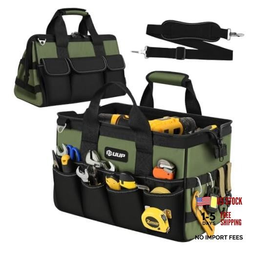Heavy Duty Tool Bag 15Inch, 16-Pocket Portable Empty Tool Box 15.5 Inch Green