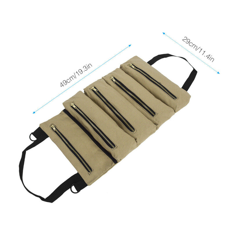 Multi-Purpose Tool Roll Up Bag 5 Pocket Wrench Pouch Canvas Hanging Organizer US