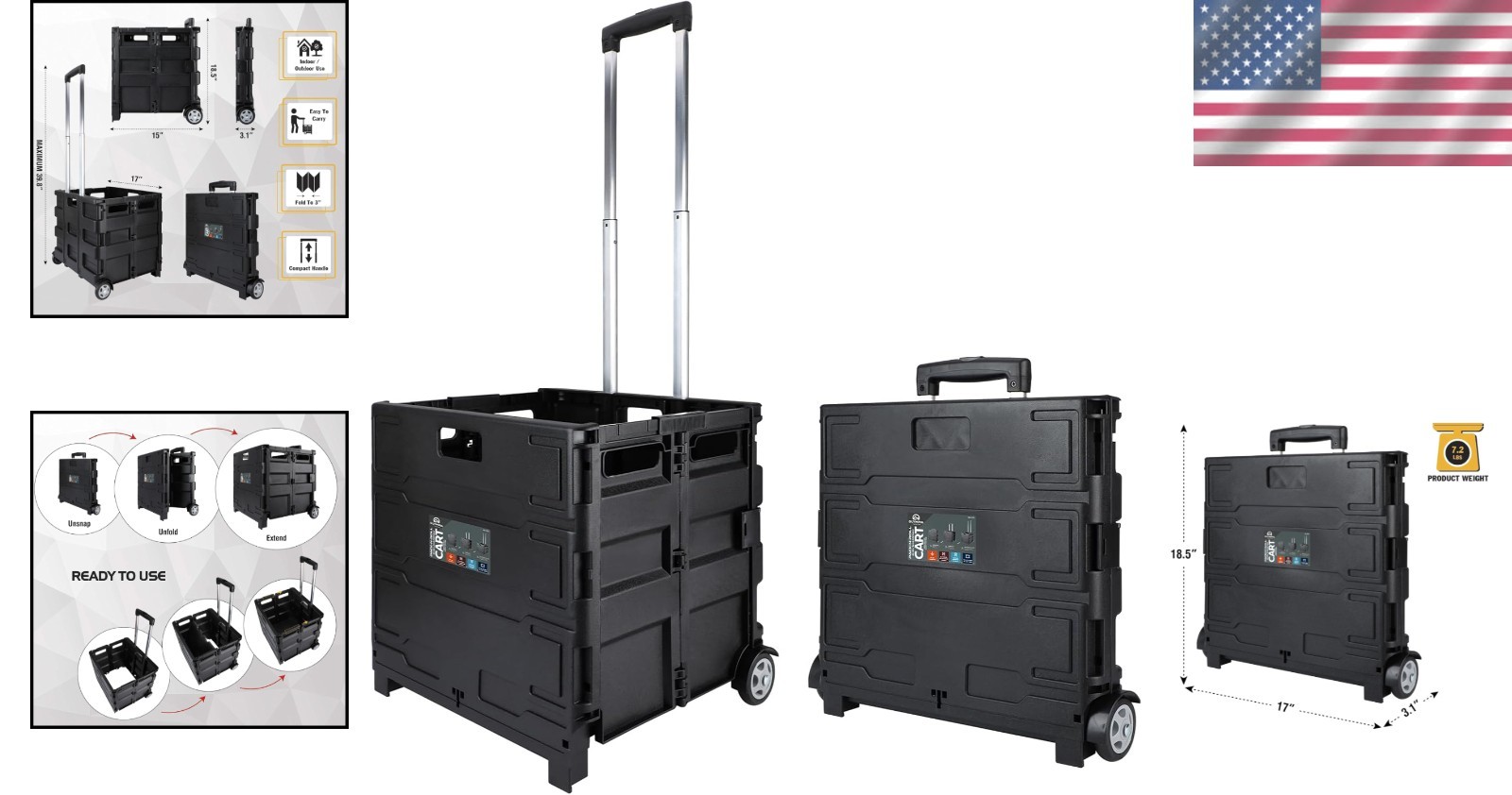 Portable Tools Carrier with Telescopic Handle Black 80 Pound Load Capacity