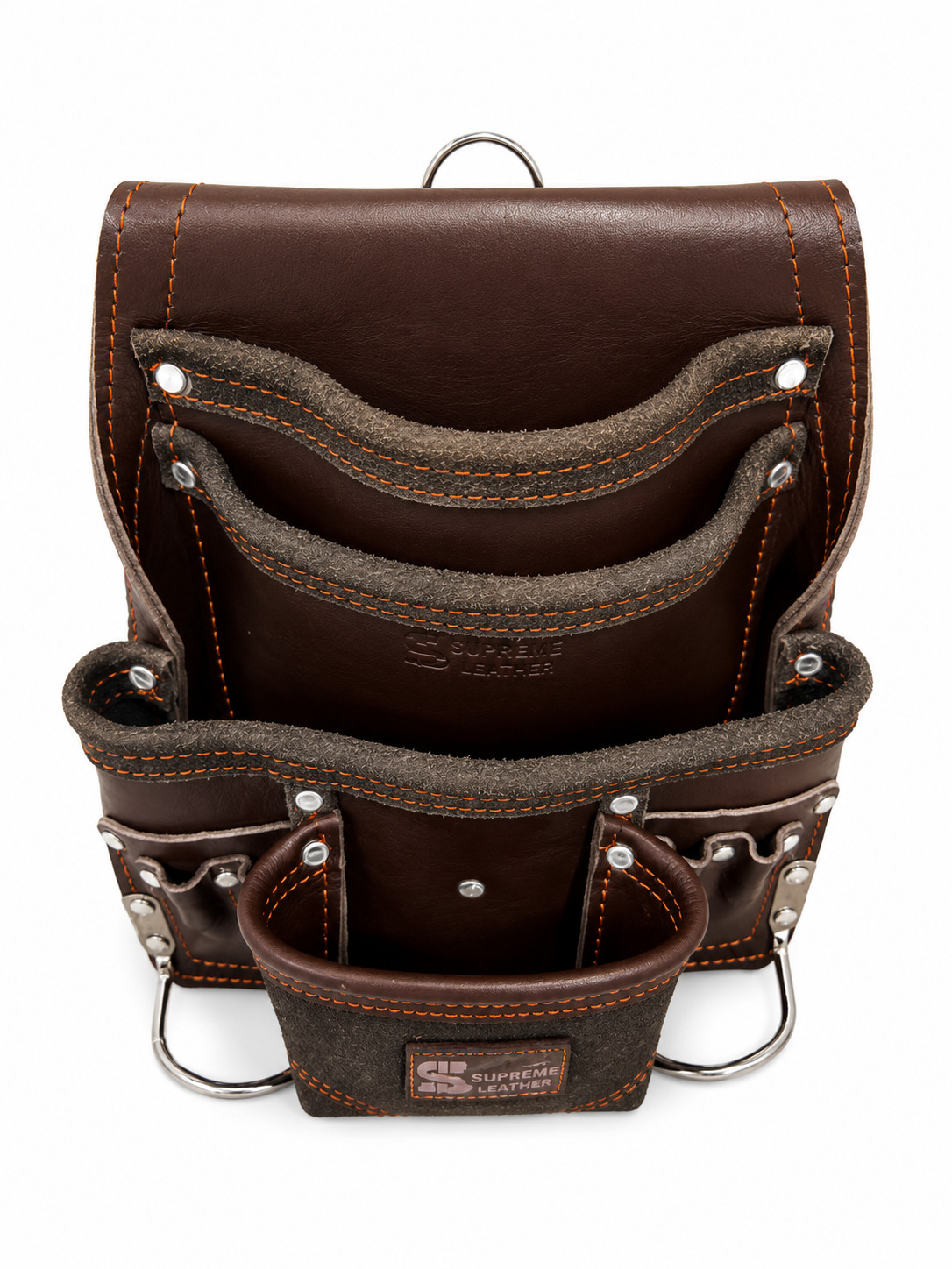 Leather Tool Pouch with Multiple Pockets, Hammer Holder