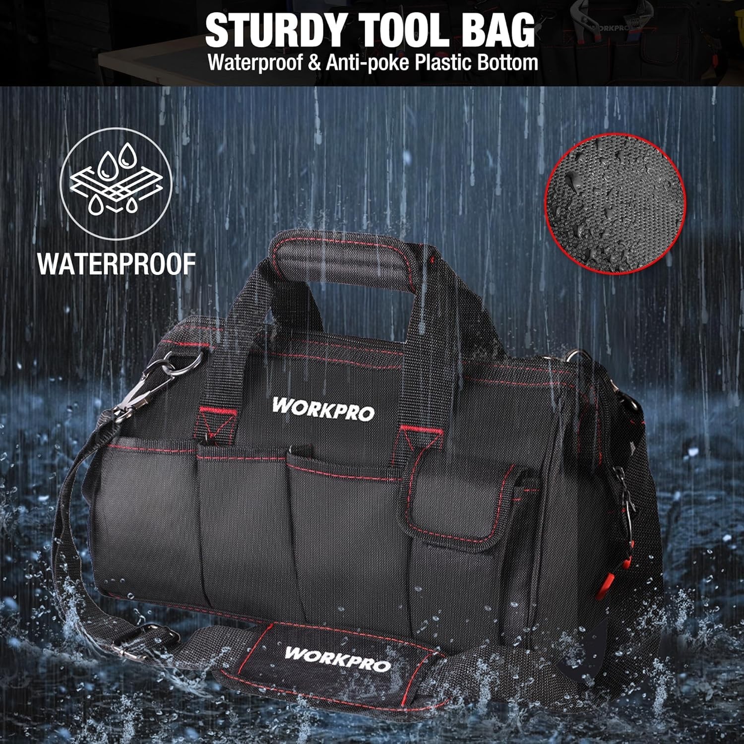 16-inch Close Top Wide Mouth Tool Storage Bag with Water Proof Rubber Base, W…