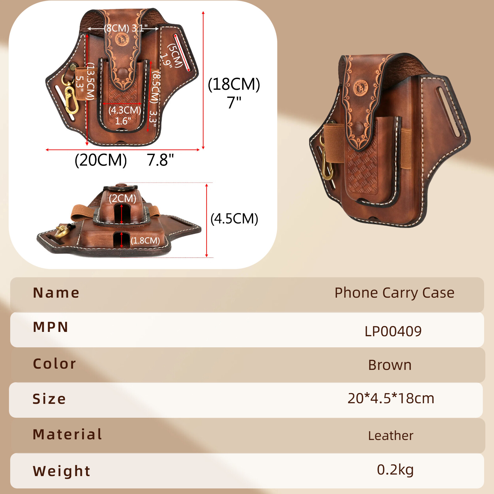Tourbon Leather EDC Multitool Carry Sheath Belt Holster Pen Pouch Phone Case