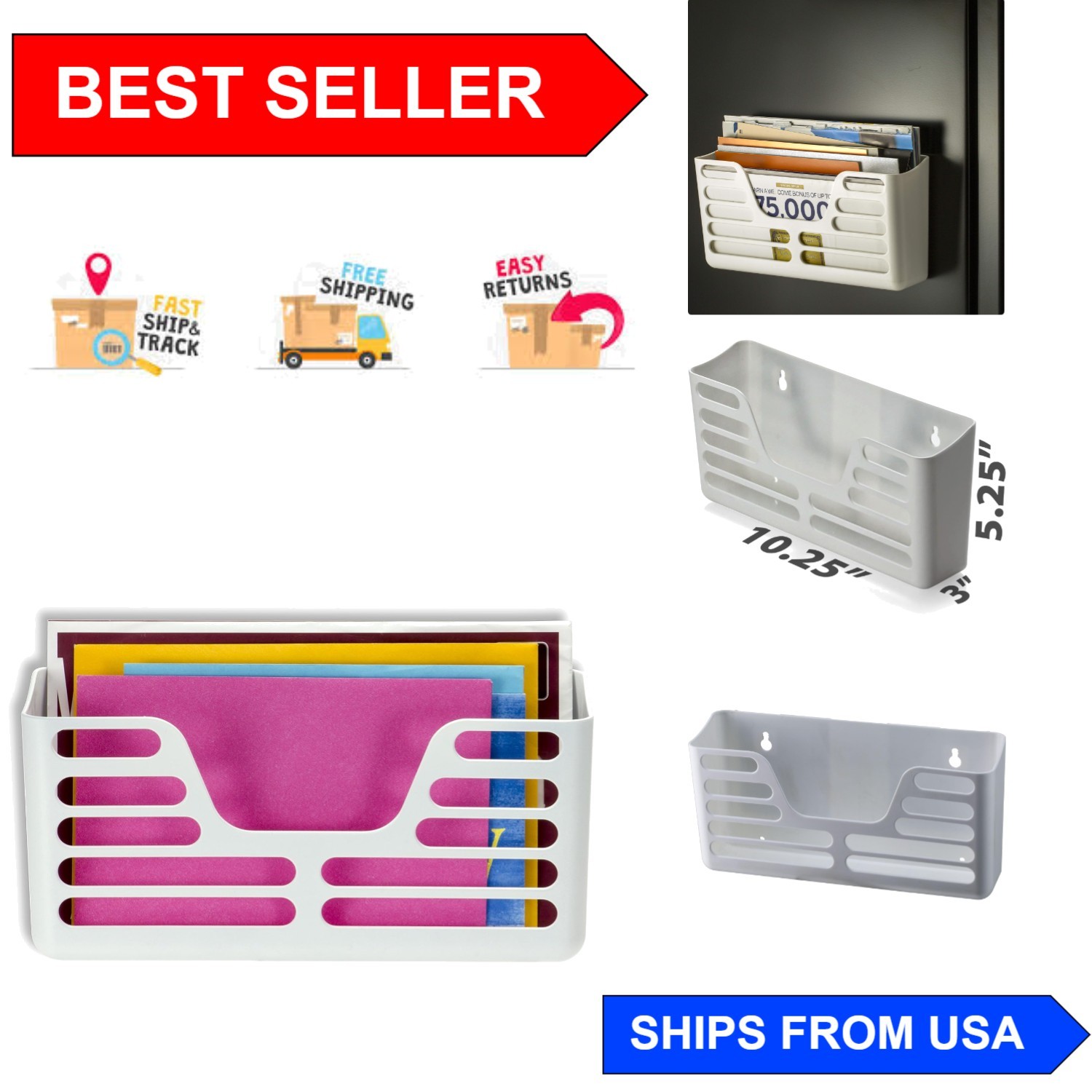 Elegant White Magnetic Pocket Organizer – Perfect for Home or Office Spaces