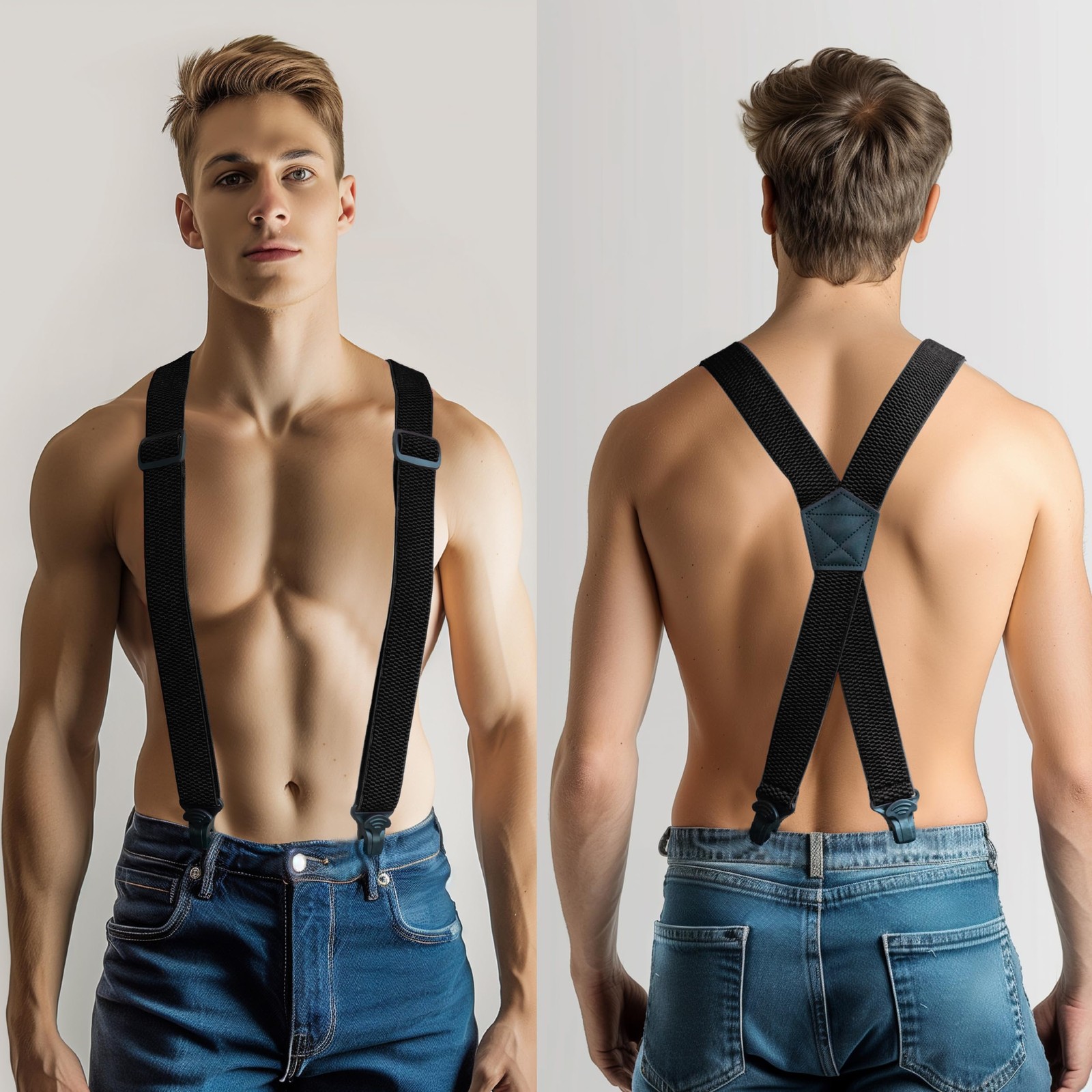 JEMYGINS Hidden Black Suspenders for Men Under Clothes – Free 125 cm,