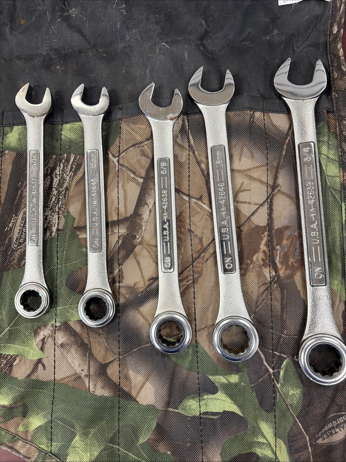 Craftsman Camouflage 14 Ratcheting Wrench USA SAE & MMM Roll-up Pouch # 40988