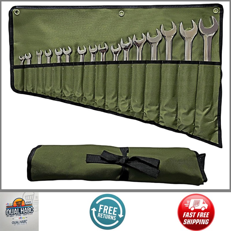 16 Pocket Wrench Roll Up Pouch Tool Organizer Storage Bag for Mechanic Green