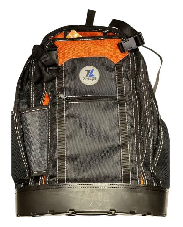 20-408 490mm Heavy Duty Polyester Tool Backpack with Plastic Base, Orange/Black