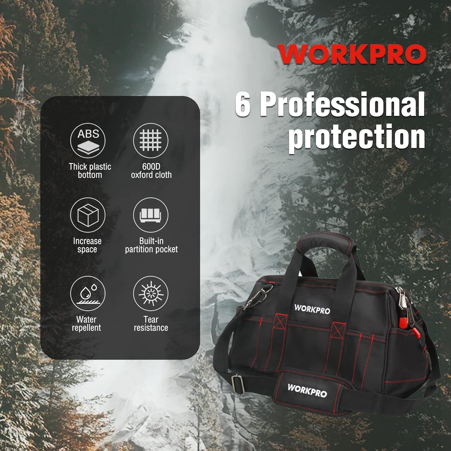 16-Inch Waterproof Tool Storage Bag with Wide Mouth Design for Organizing Tools