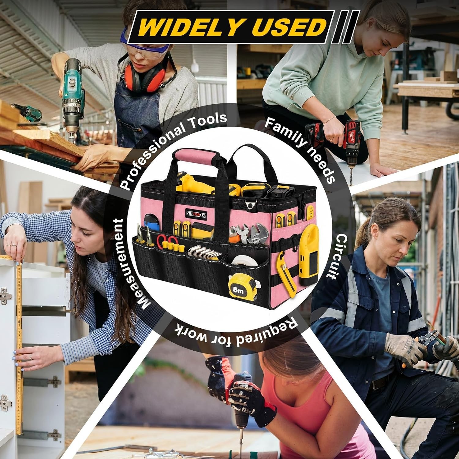 16-Inch Pink Tool Bag with 19 Pockets – Heavy-Duty Organizer for All Needs