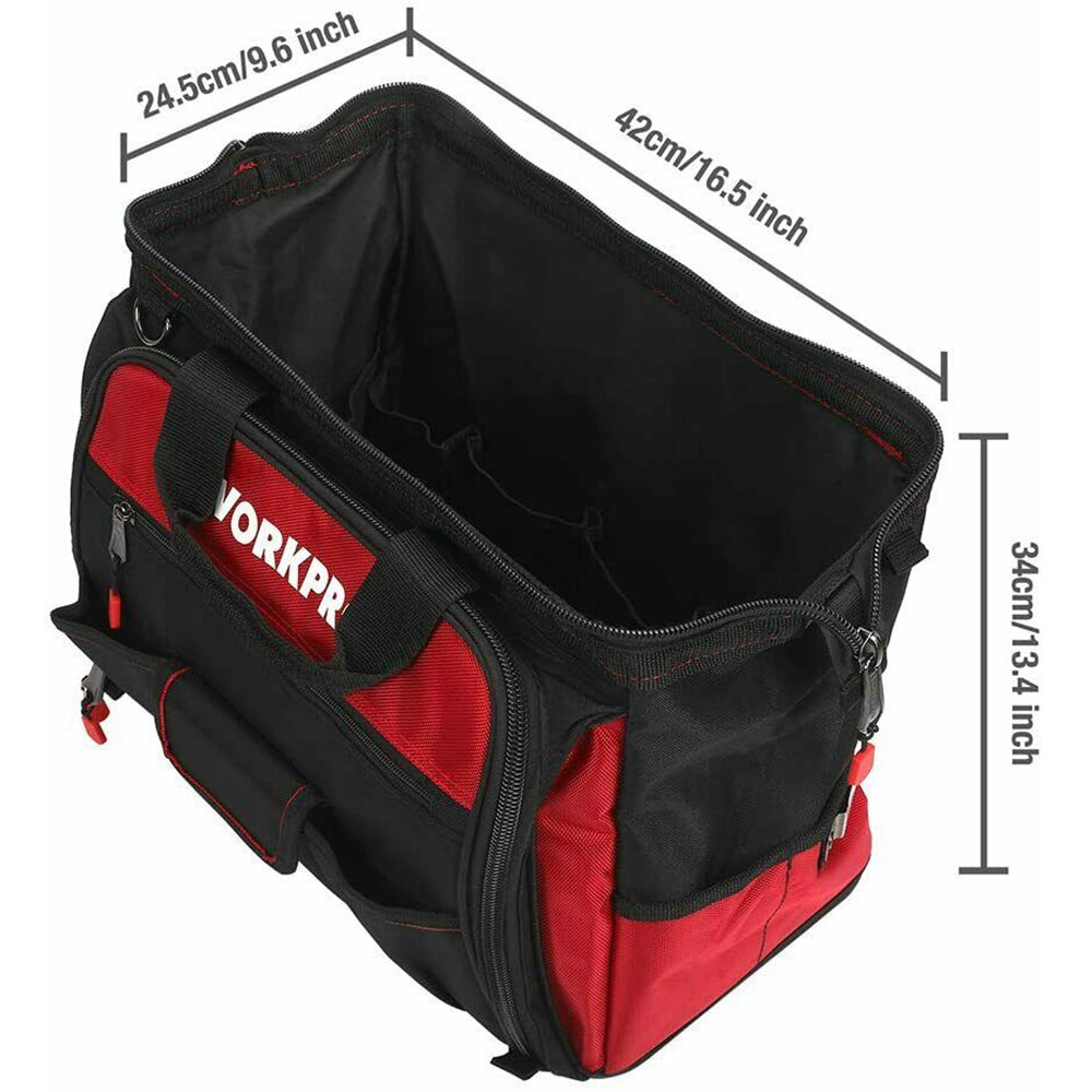 WORKPRO 2PCS 16″ Wide Mouth Heavy Duty Tool Bag Storage Tool Tote w/Outer Pocket
