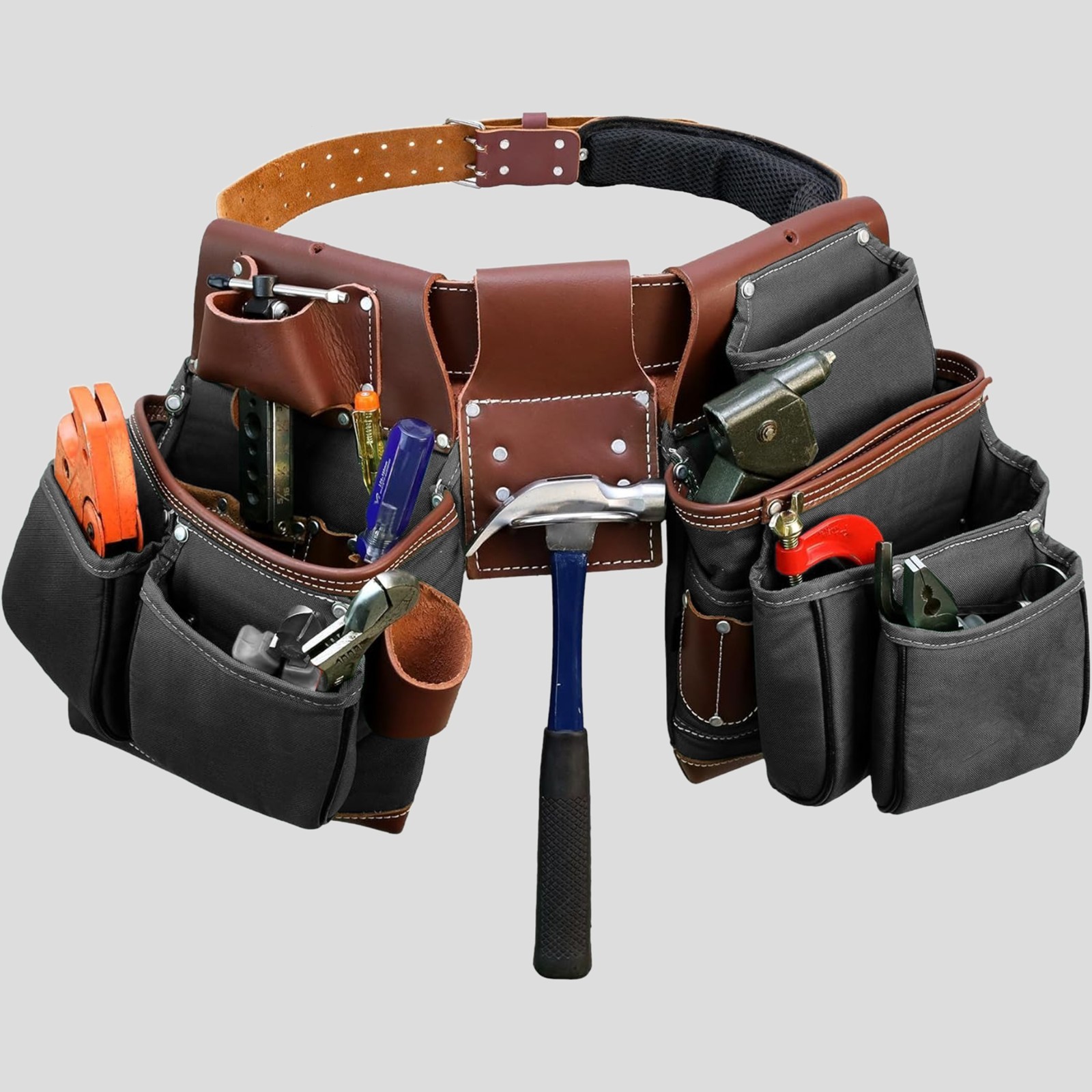 Leather Tool Belt for Men Electrician Carpenter Work Nylon 19 Pocket Tool Belt