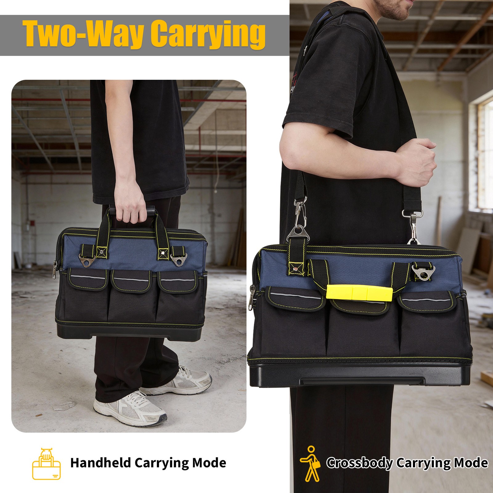 16 Inch Tool Bag Heavy Duty 5 Layer Oxford Waterproof Molded Base 16 Pocket 30kg
