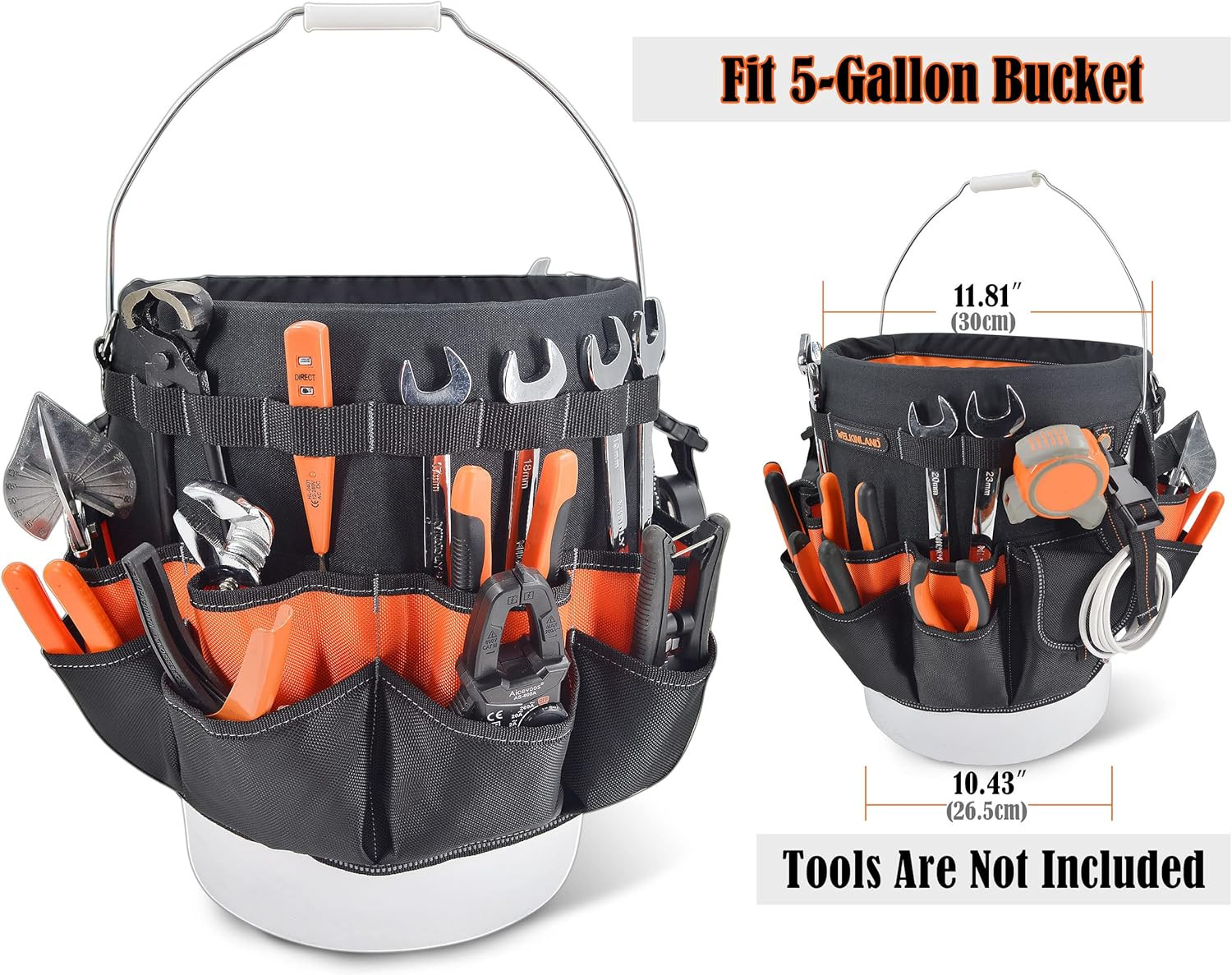 5 Gallon Bucket Tool Organizer, 47-Pocket 15L Bucket Tool Bag | Heavy-Duty Bucke