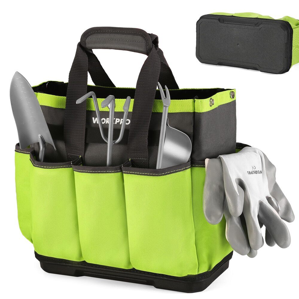 WORKPRO Garden Tool Bag with Waterproof Plastic Base 8 Pockets Gardening Bag USA