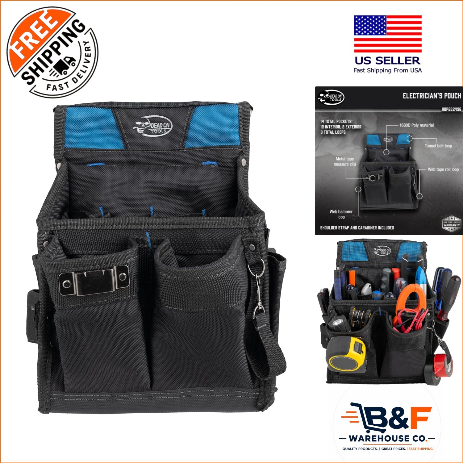 Compact Black Electrician Tool Pouch with 20 Pockets for Ultimate Organization