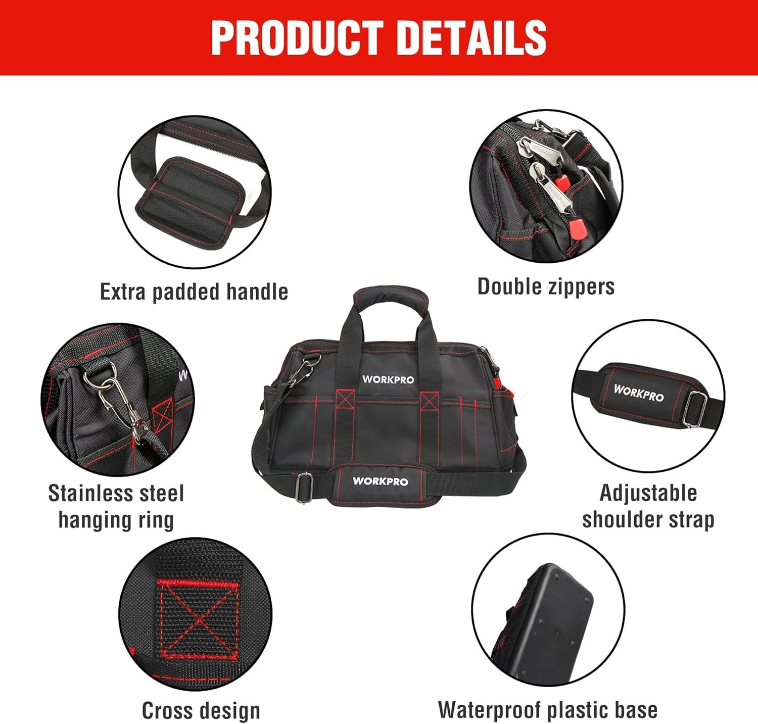16-Inch Waterproof Tool Storage Bag with Wide Mouth Design for Organizing Tools
