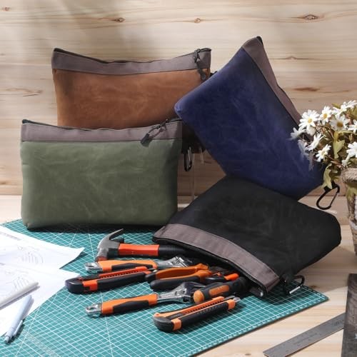 4 Pack Waxed Canvas Pouch 13 Inch Tool Bags Large Heavy Duty Canvas Zipper