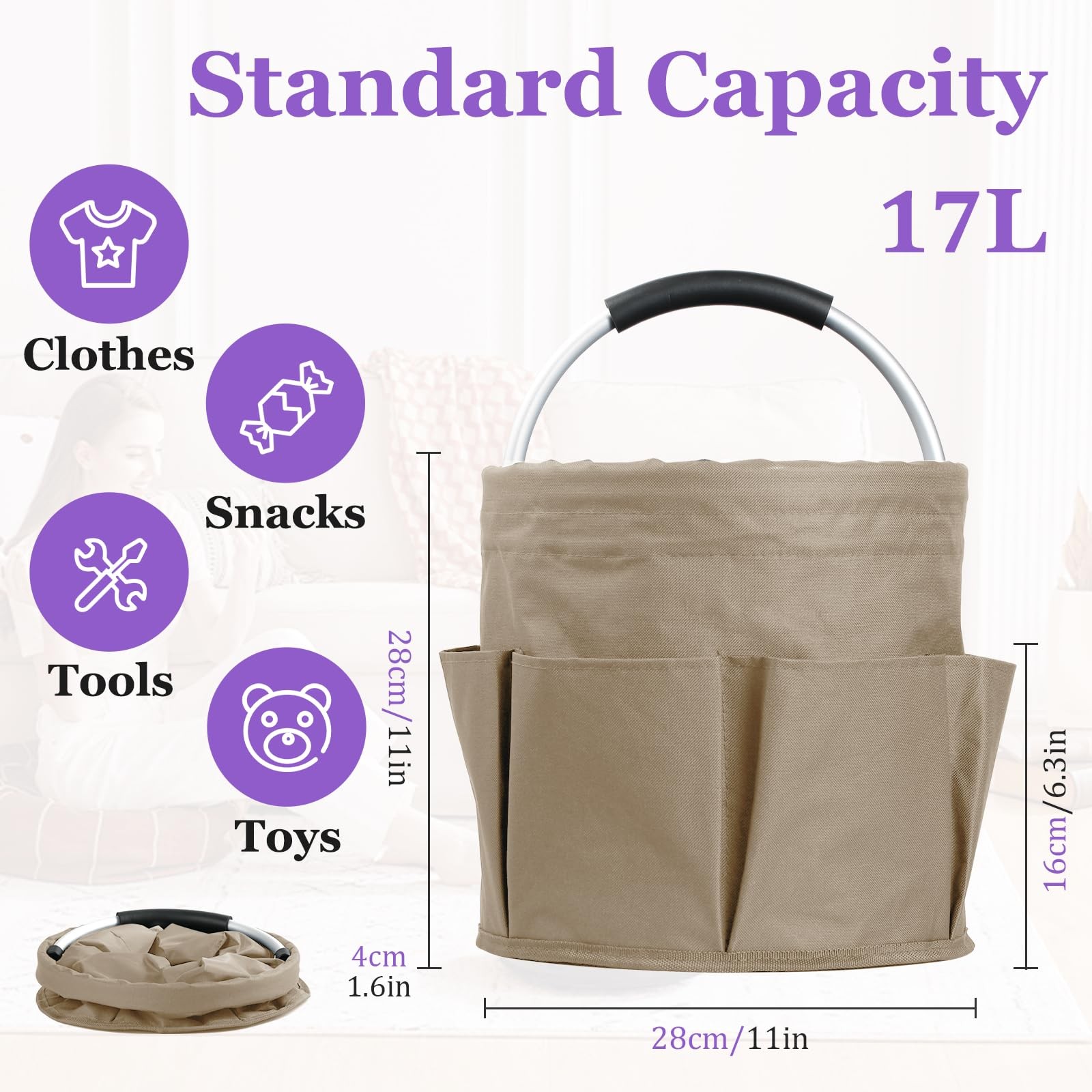 17L Cleaning Supply Caddy with Soft Handle, Portable Shower Caddy in 600D Oxf…