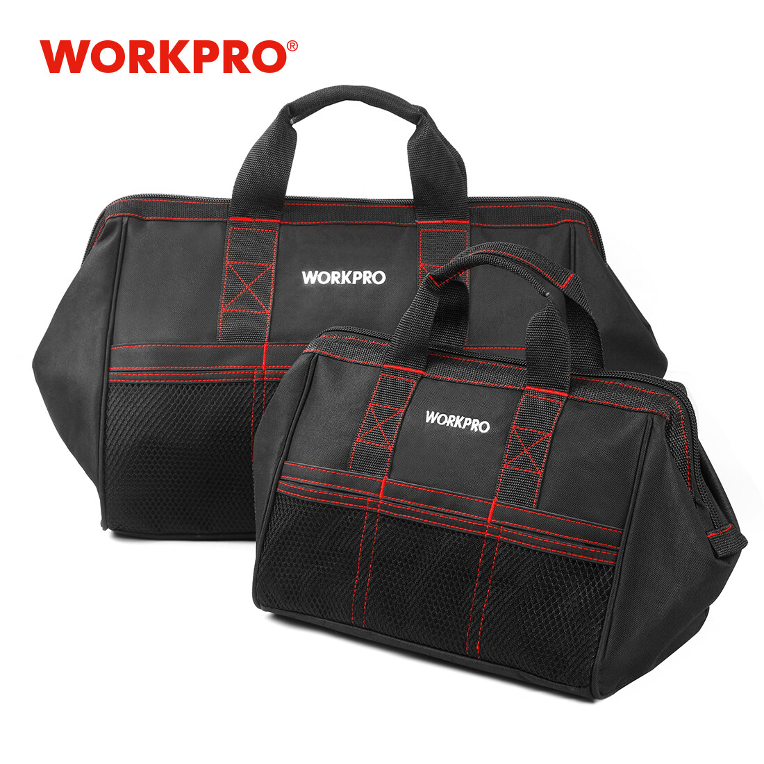 WORKPRO 2 Pieces 13″ 18″ TOOL BAG Wide Mouth Heavy Duty Tote Storage with Zipper