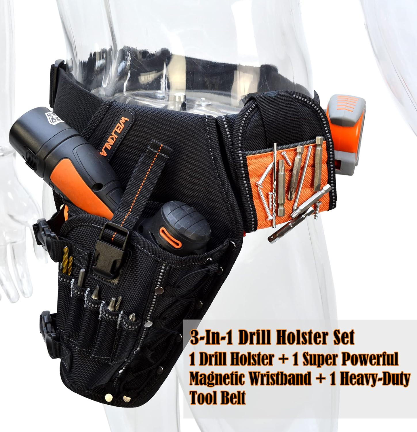 3-In1 Drill Holster Set W/Strong Magnetic Wristband & Solid 2 Inch Belts for Men