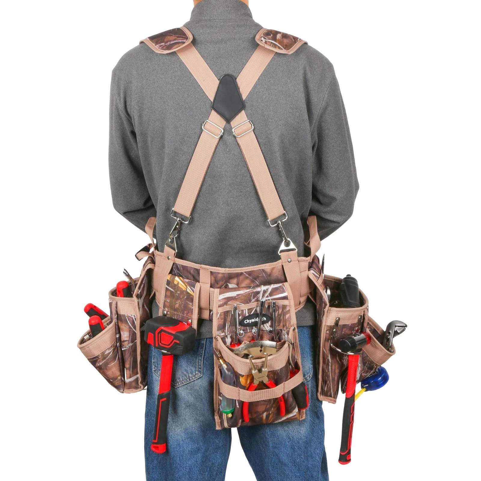 7-Piece Tool Belt Rig with Air Channel Support, 16 Pockets & Dual Hammer Loops f