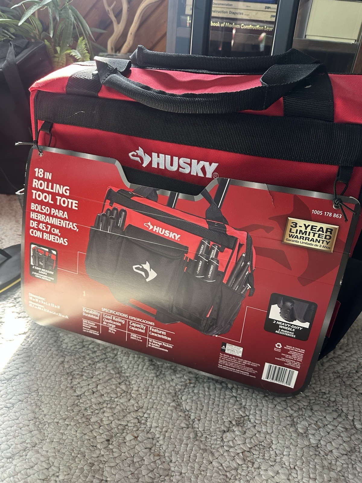 Husky HD65018-TH 18 Pockets Telescoping Handle Weather Resistant Tool Tote…