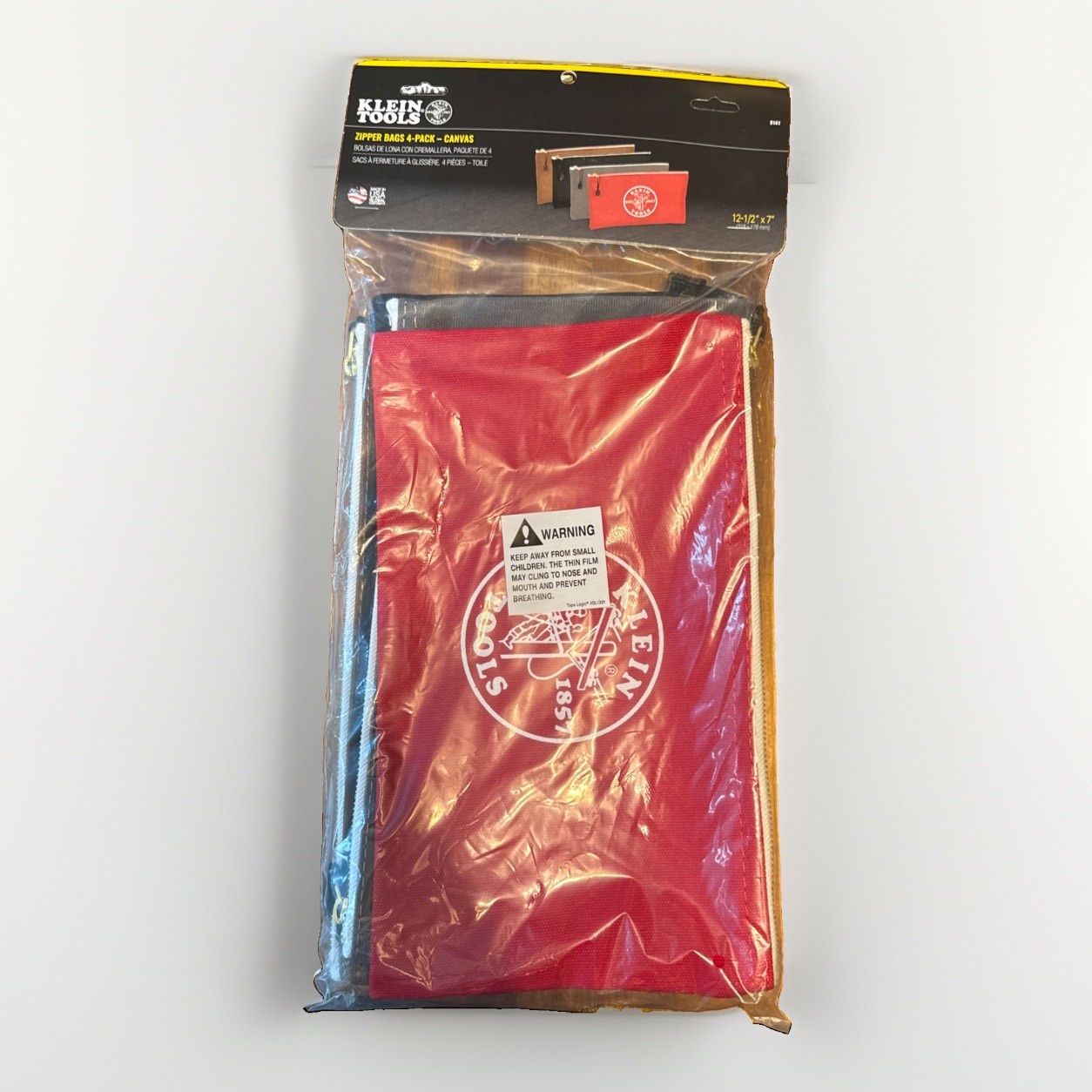 Klein Tools 4-Pack Tool Zipper Pouches – Brown/Black/Gray/Red (5141)