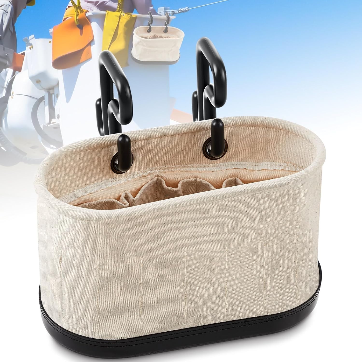 15-Pocket Canvas Bucket Bag Set with Hooks for Tools