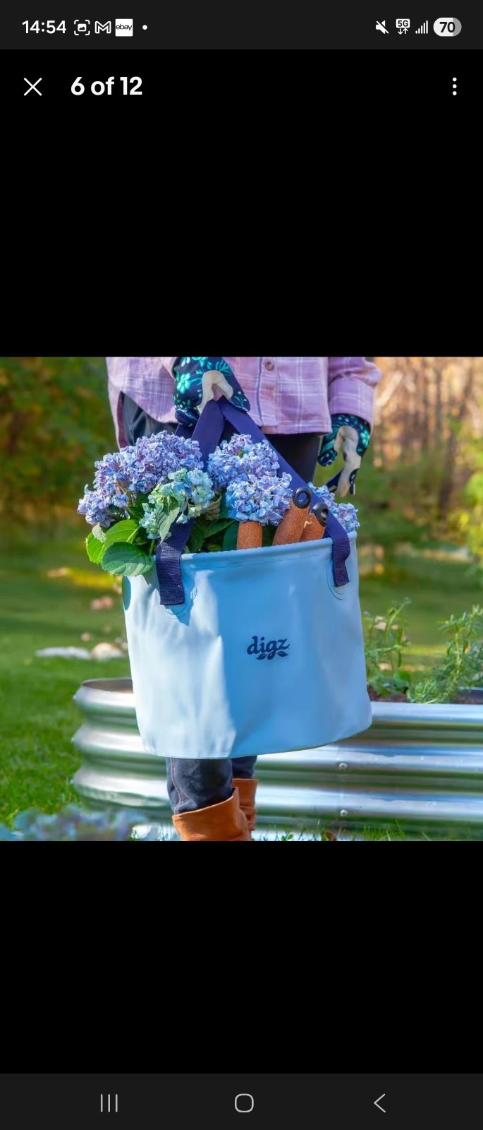 Waterproof Gardening Bucket Bag Collapsible 5gal Utility Tote Harvest Yard Work