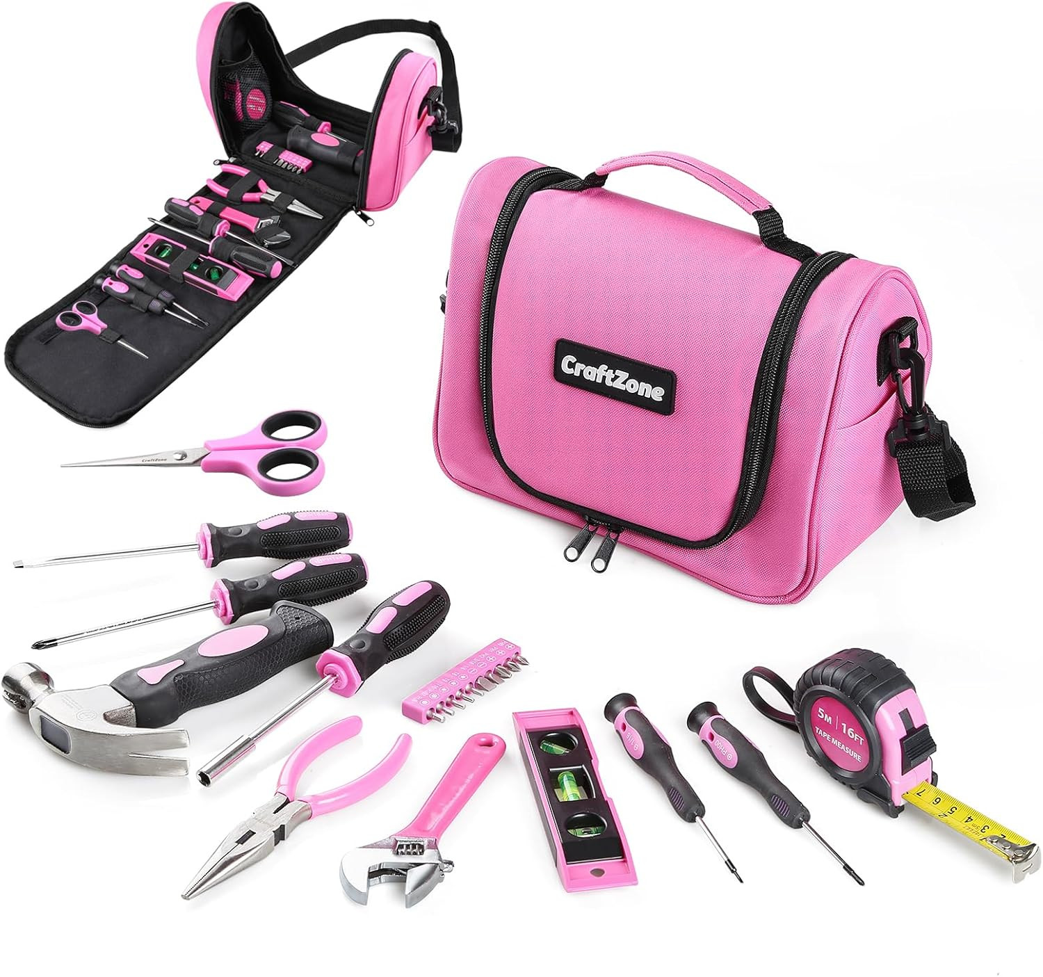 Blue 21-Piece Basic Household Hand Tool Kit with Shoulder Strap Bag for Home