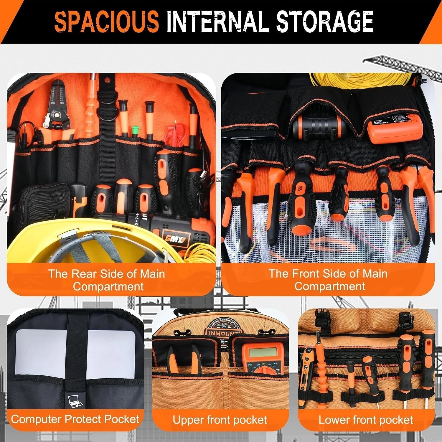 1680D Tool Backpack – Spacious 56-Pocket Organizer for Electricians & HVAC