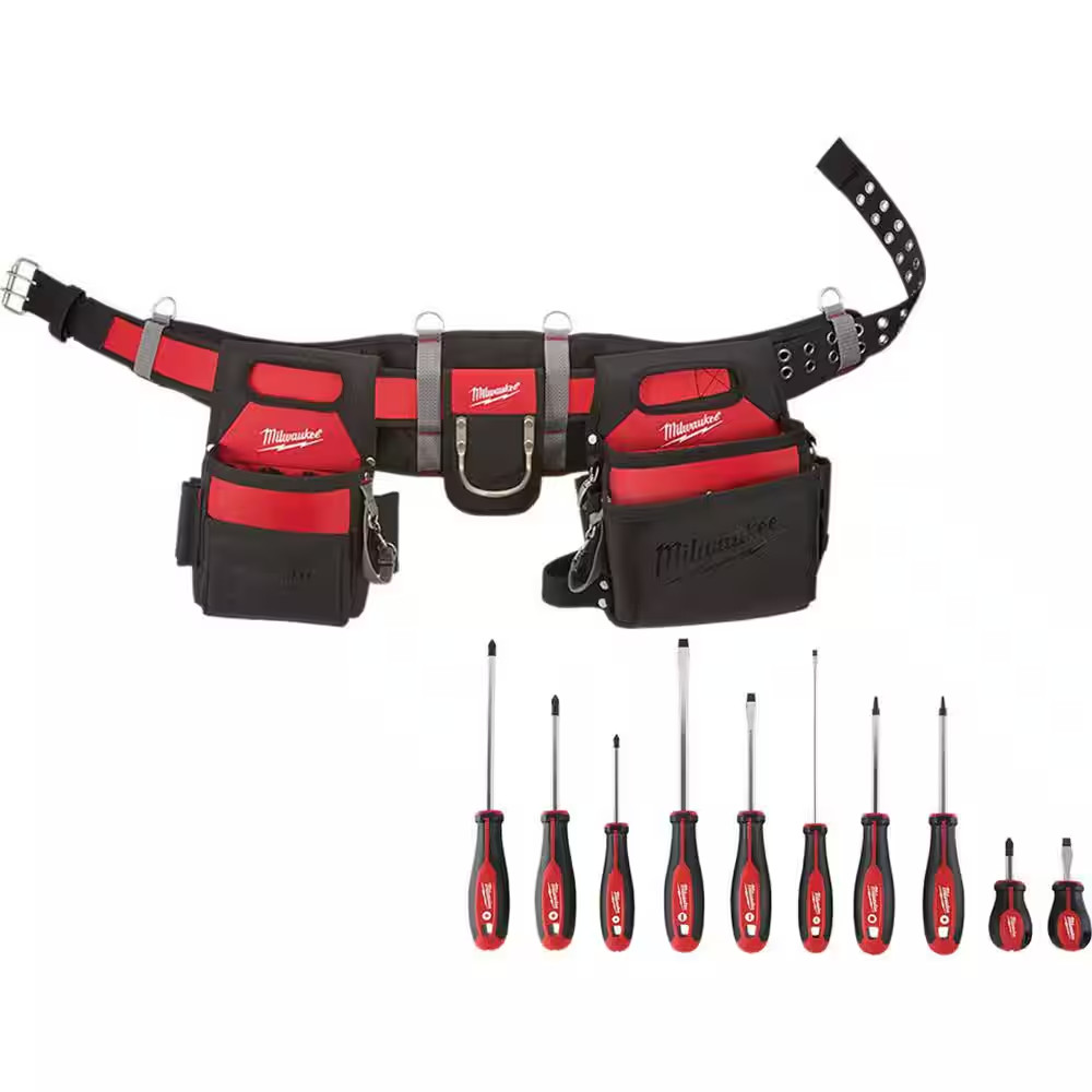 Adjustable Electricians Waist Tool Belt with Screwdriver Set (11-Piece)