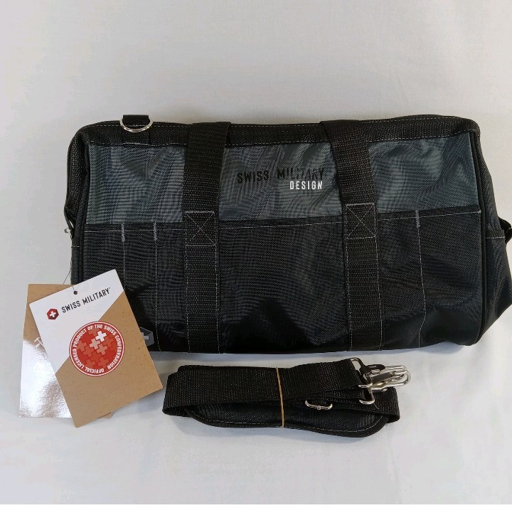 NEW Swiss Military Multi Pocket Tool Satchel Large Black & Gray 16″ Heavy Duty
