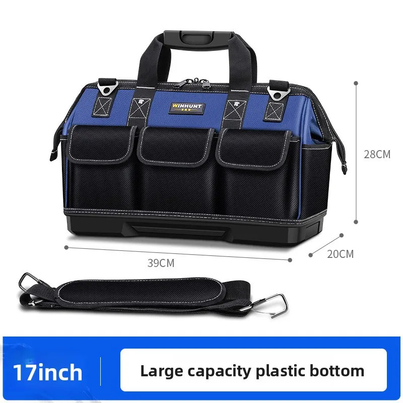 Heavy Duty Tool Bag Wide Mouth Electrician Storage Organizer w/ Hard Base